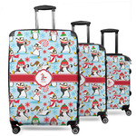 Christmas Penguins 3 Piece Luggage Set - 20" Carry On, 24" Medium Checked, 28" Large Checked (Personalized)