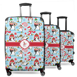 Christmas Penguins 3 Piece Luggage Set - 20" Carry On, 24" Medium Checked, 28" Large Checked (Personalized)