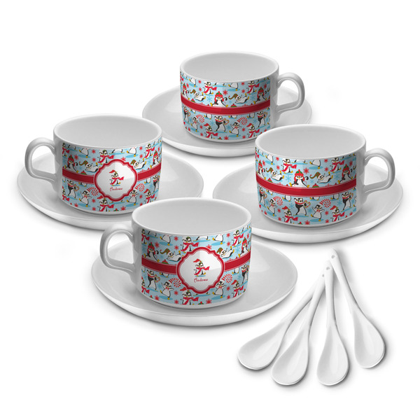 Custom Christmas Penguins Tea Cup - Set of 4 (Personalized)
