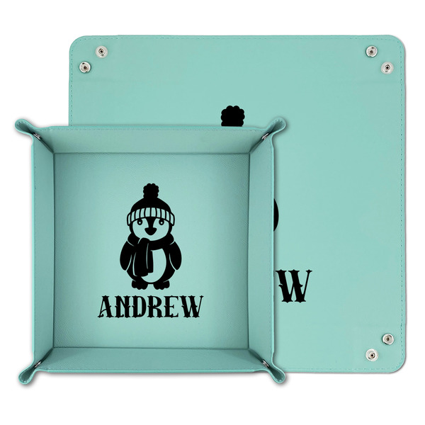 Christmas Penguins Teal Faux Leather Valet Trays - PARENT MAIN