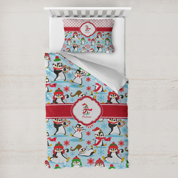 Custom Christmas Penguins Toddler Bedding Set - With Pillowcase (Personalized)