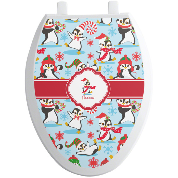 Custom Christmas Penguins Toilet Seat Decal - Elongated (Personalized)