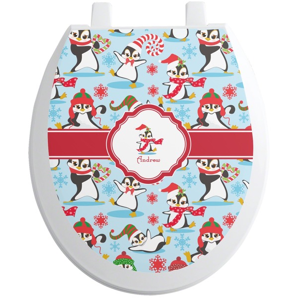 Custom Christmas Penguins Toilet Seat Decal - Round (Personalized)