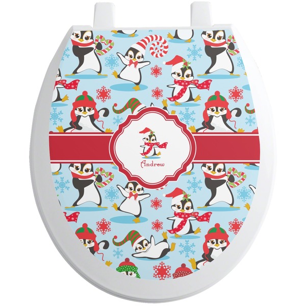 Custom Christmas Penguins Toilet Seat Decal (Personalized)