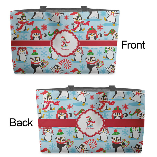 Christmas Penguins Tote w/Black Handles - Front & Back Views