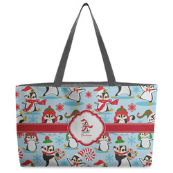 Christmas Penguins Beach Totes Bag - w/ Black Handles (Personalized)