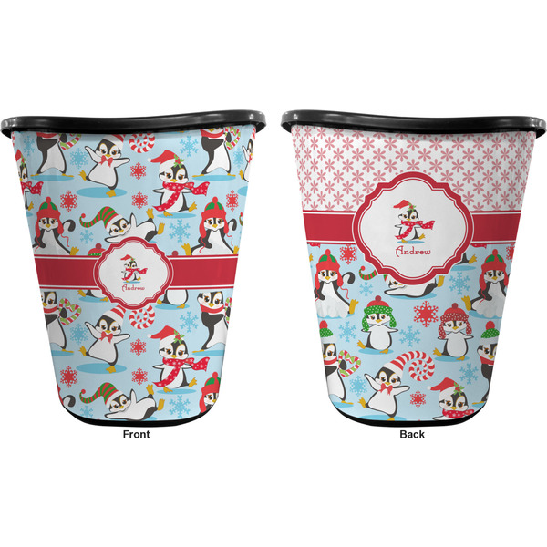 Christmas Penguins Trash Can Black - Front and Back - Apvl