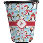 Christmas Penguins Waste Basket - Double Sided (Black) (Personalized)