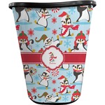Christmas Penguins Waste Basket - Single Sided (Black) (Personalized)