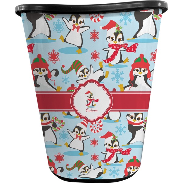 Custom Christmas Penguins Waste Basket - Double Sided (Black) (Personalized)