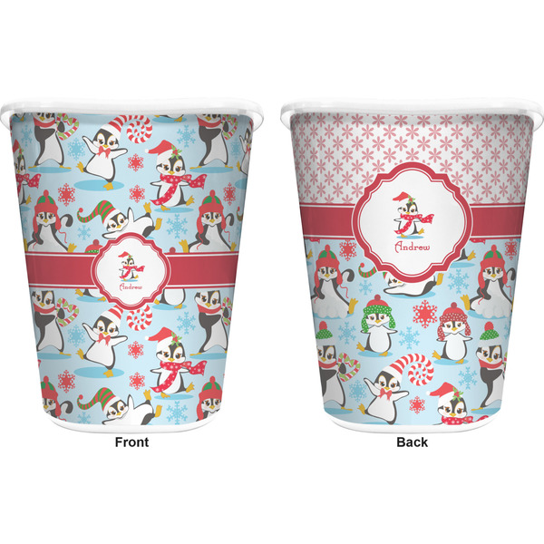 Christmas Penguins Trash Can White - Front and Back - Apvl