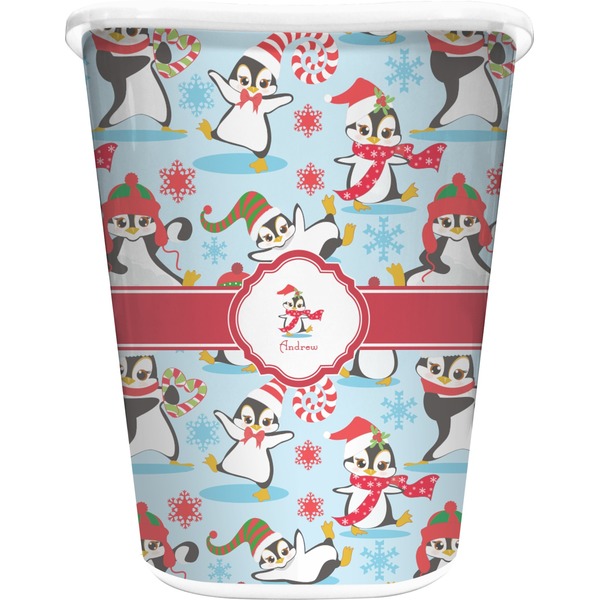 Custom Christmas Penguins Waste Basket - Double Sided (White) (Personalized)