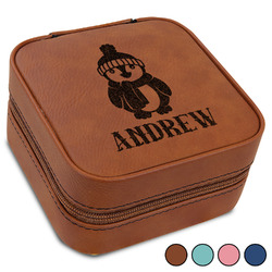 Christmas Penguins Travel Jewelry Box - Leather (Personalized)