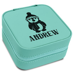 Christmas Penguins Travel Jewelry Box - Teal Leather (Personalized)