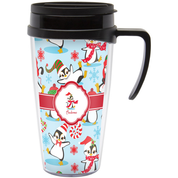 Custom Christmas Penguins Acrylic Travel Mug with Handle (Personalized)