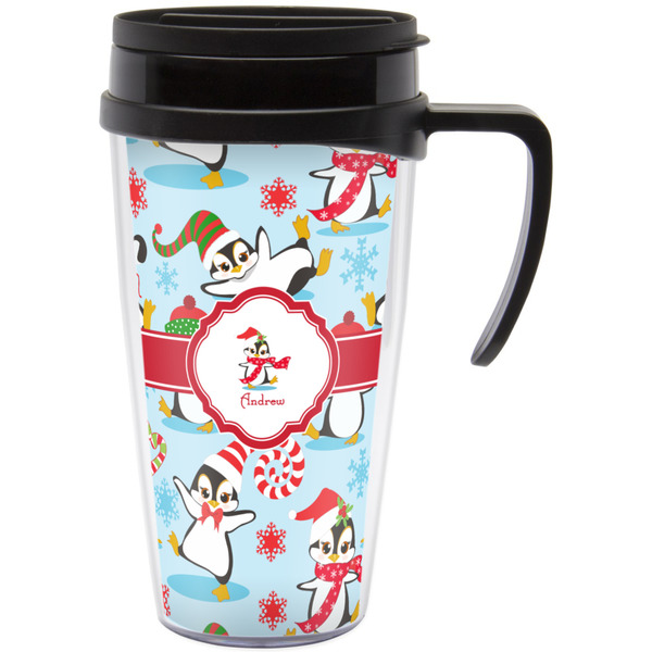 Custom Christmas Penguins Acrylic Travel Mug with Handle (Personalized)