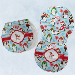 Christmas Penguins Burp Pads - Velour - Set of 2 w/ Name or Text