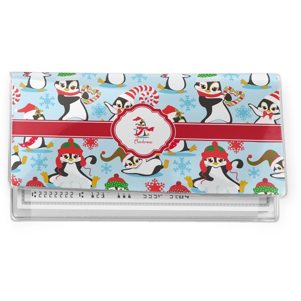 Custom Christmas Penguins Vinyl Checkbook Cover (Personalized)