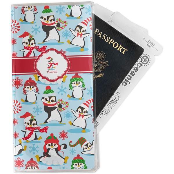 Custom Christmas Penguins Travel Document Holder
