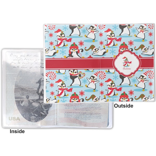 Christmas Penguins Vinyl Passport Holder - Flat Front and Back