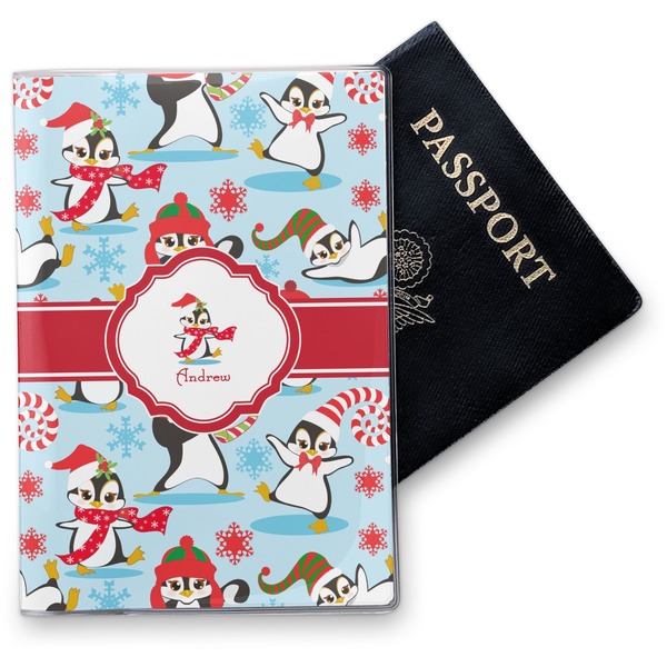Custom Christmas Penguins Vinyl Passport Holder (Personalized)