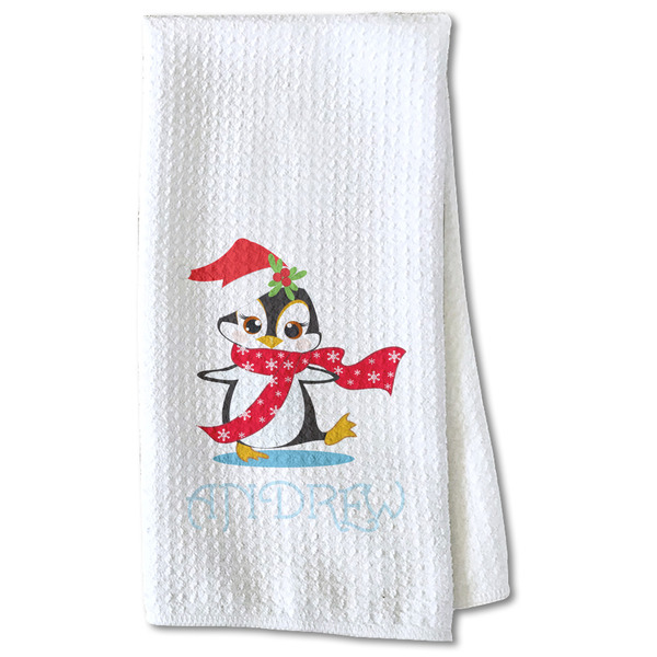 Custom Christmas Penguins Kitchen Towel - Waffle Weave - Partial Print (Personalized)