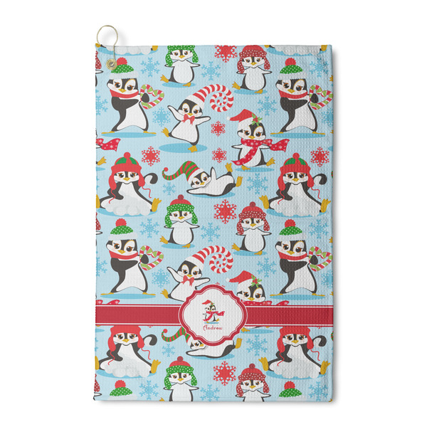 Custom Christmas Penguins Waffle Weave Golf Towel (Personalized)