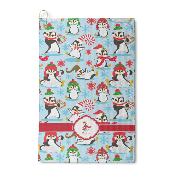 Custom Christmas Penguins Waffle Weave Golf Towel (Personalized)