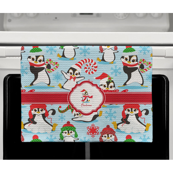 Christmas Penguins Waffle Weave Towel - Full Color Print - Lifestyle2 Image