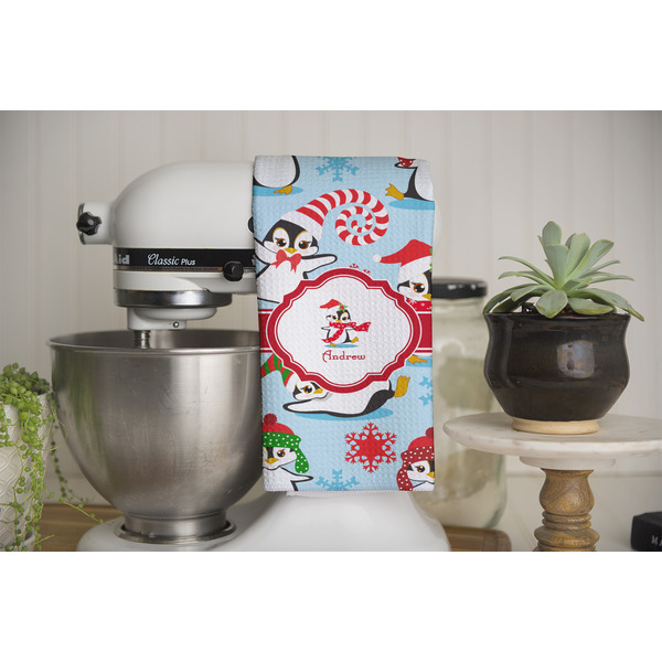 Christmas Penguins Waffle Weave Towel - Full Color Print - Lifestyle Image