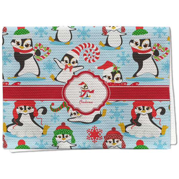 Custom Christmas Penguins Kitchen Towel - Waffle Weave - Full Color Print (Personalized)