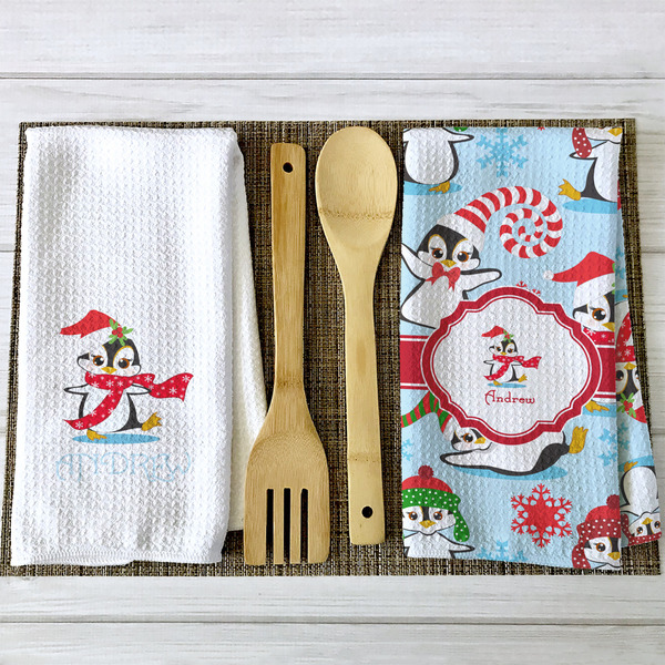 Christmas Penguins Waffle Weave Towels - 2 Print Styles