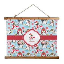 Christmas Penguins Wall Hanging Tapestry - Wide (Personalized)
