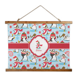 Christmas Penguins Wall Hanging Tapestry - Wide (Personalized)