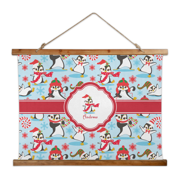 Custom Christmas Penguins Wall Hanging Tapestry - Wide (Personalized)