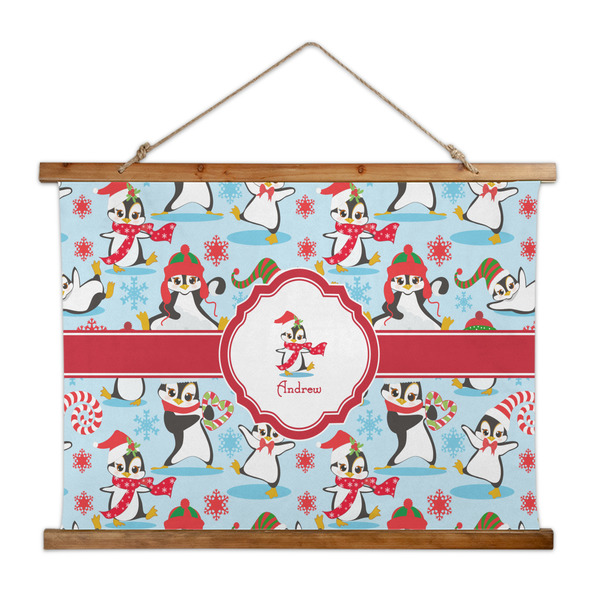 Custom Christmas Penguins Wall Hanging Tapestry - Wide (Personalized)