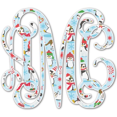 Christmas Penguins Monogram Decal - Small (Personalized)
