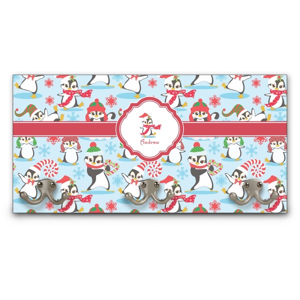 Custom Christmas Penguins Wall Mounted Coat Rack (Personalized)