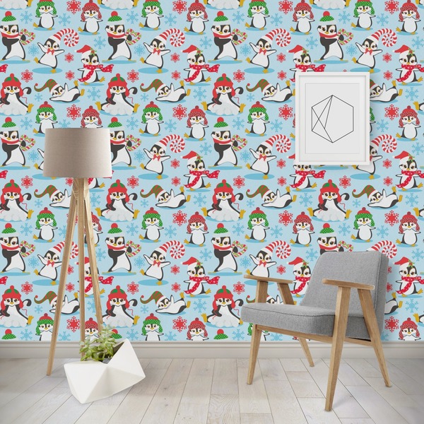 Custom Christmas Penguins Wallpaper & Surface Covering (Water Activated - Removable)