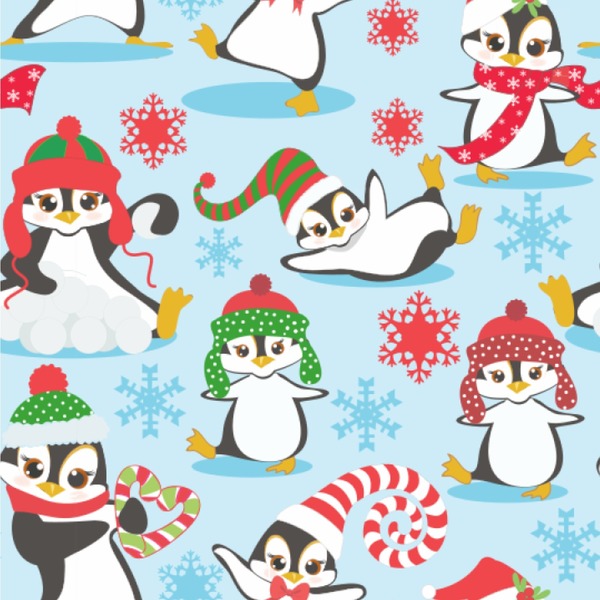 Custom Christmas Penguins Wallpaper & Surface Covering (Water Activated 24"x 24" Sample)