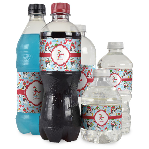 Christmas Penguins Water Bottle Label - Multiple Bottle Sizes