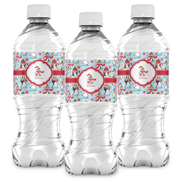 Christmas Penguins Water Bottle Labels - Front View