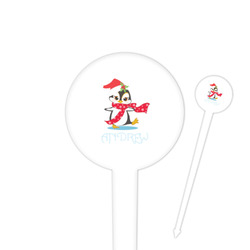 Christmas Penguins 4" Round Plastic Food Picks - White - Single Sided (Personalized)