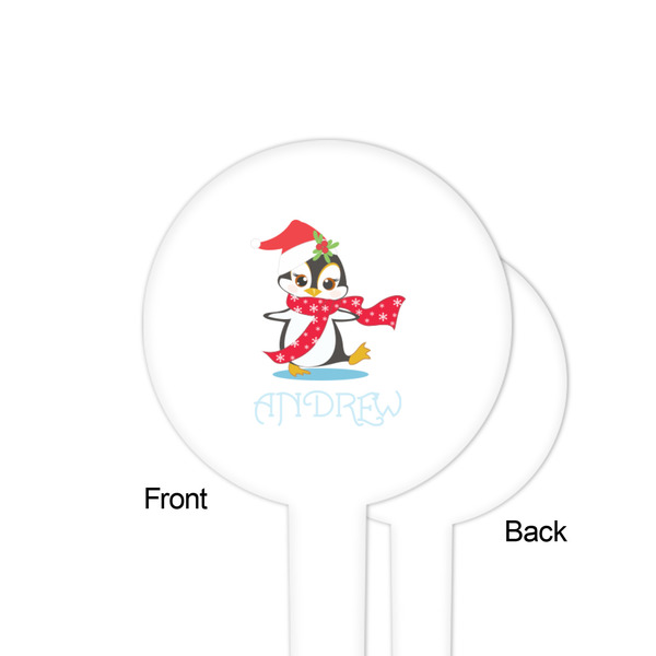 Christmas Penguins White Plastic 4" Food Pick - Round - Single Sided - Front & Back