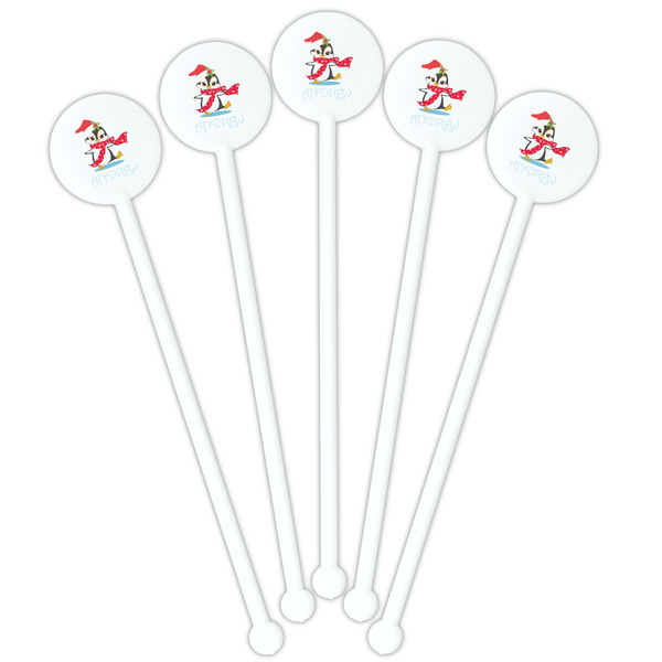 Christmas Penguins White Plastic 5.5" Stir Stick - Fan View