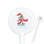 Christmas Penguins 5.5" Round Plastic Stir Sticks - White - Single Sided (Personalized)