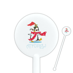 Christmas Penguins 5.5" Round Plastic Stir Sticks - White - Double Sided (Personalized)