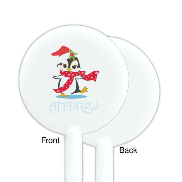 Christmas Penguins White Plastic 5.5" Stir Stick - Single Sided - Round - Front & Back