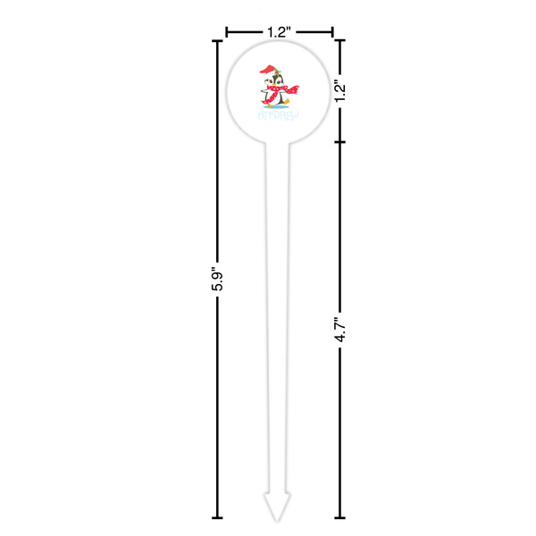 Christmas Penguins White Plastic 6" Food Pick - Round - Dimensions