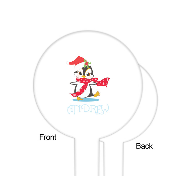 Christmas Penguins White Plastic 6" Food Pick - Round - Single Sided - Front & Back